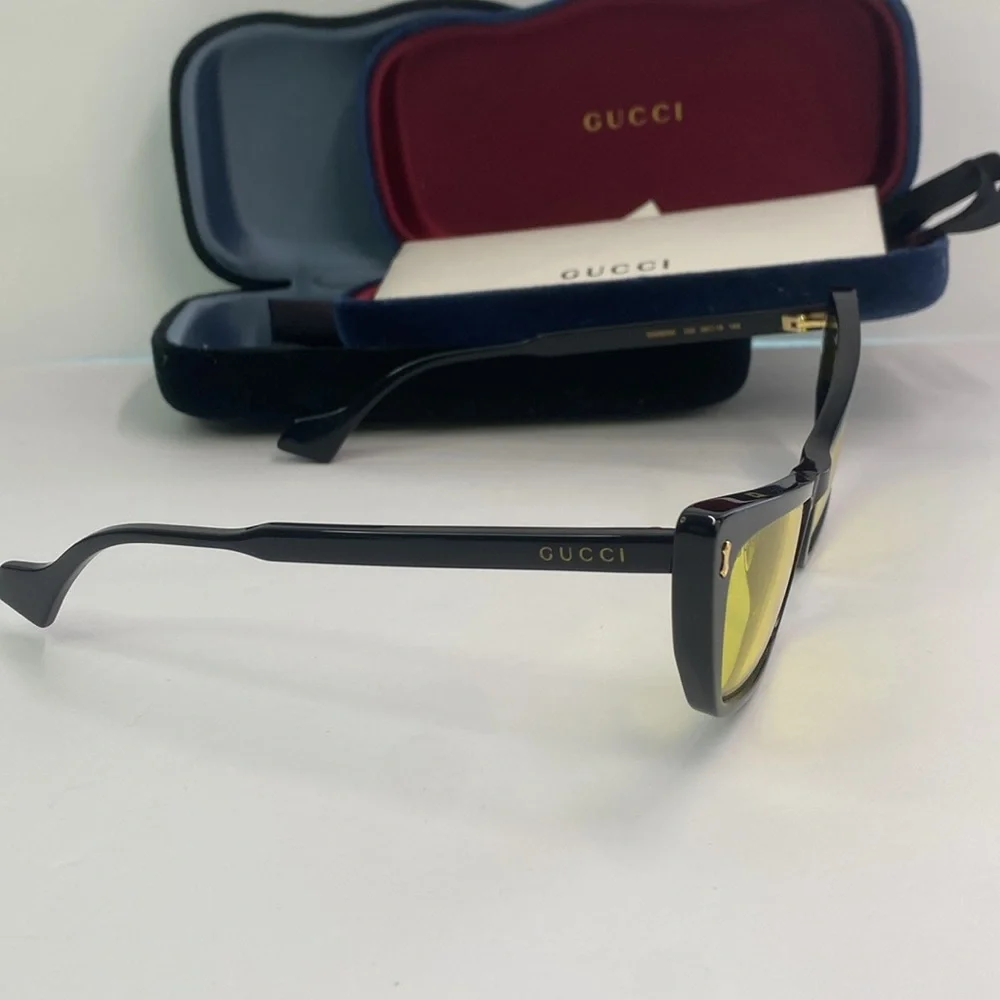 💯- NEW Gucci Sunglasses GG0626S 002 Black/Yellow Lens Design 58mm